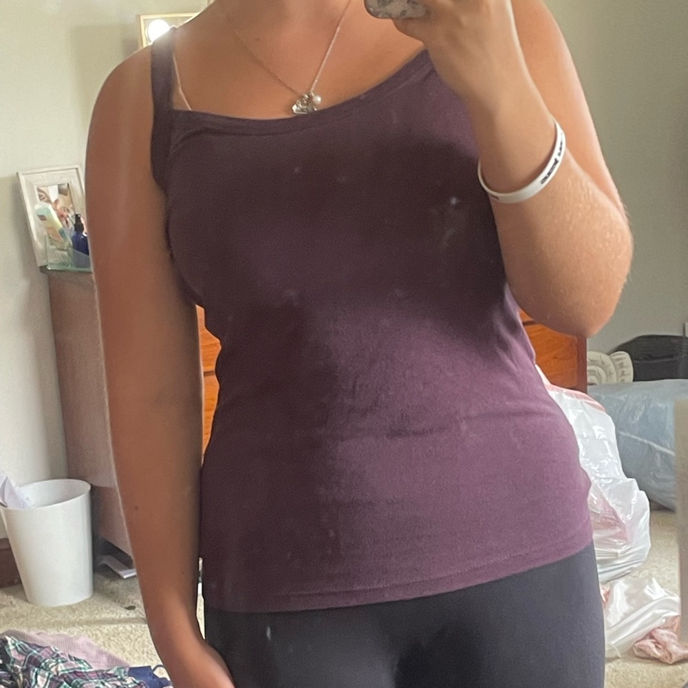 Purple Cami with gold side stitching. Size small